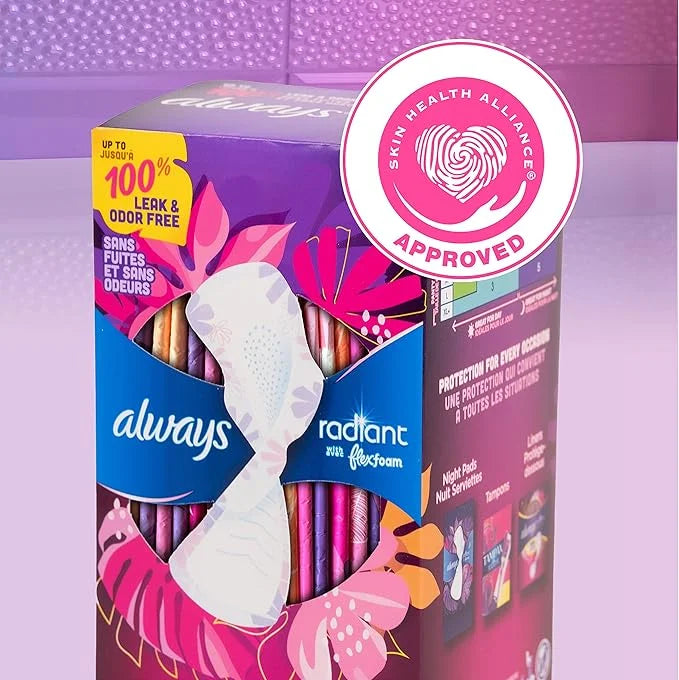 Always Radiant Feminine Pads for Women, 3 Extra 30 CT