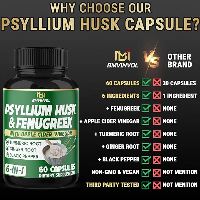 BMVINVOL Psyllium Husk Fiber Supplement t 60 Capsules