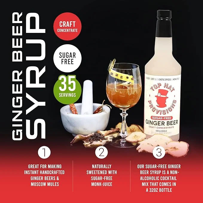 Top Hat Keto Sugar Free Diet Ginger Beer Syrup - Made with Organic Monk Fruit – Zero Sugar Ginger Syrup for Soda Makers - ...