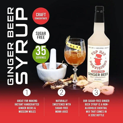Top Hat Keto Sugar Free Diet Ginger Beer Syrup - Made with Organic Monk Fruit – Zero Sugar Ginger Syrup for Soda Makers - ...