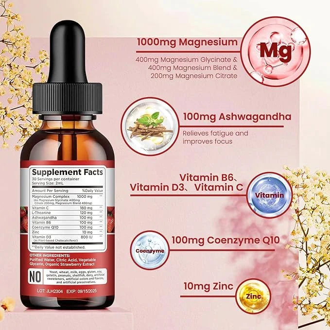 Triple Magnesium Complex Supplement, Magnesium Glycinate, 1000mg with CoQ10, Vitamin B6, C,