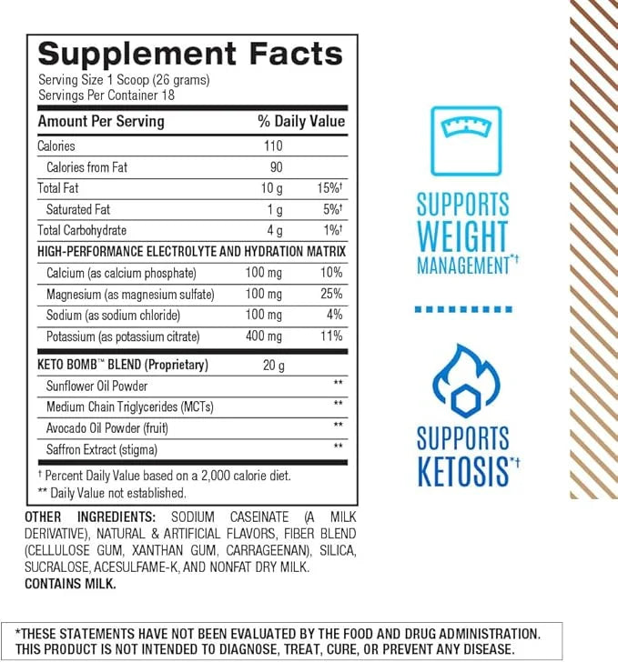 BPI Sports Keto Bomb Coffee Creamer - Supports Energy and Hydration - MCT and Electrolytes - with Calcium - Caramel Macchi...