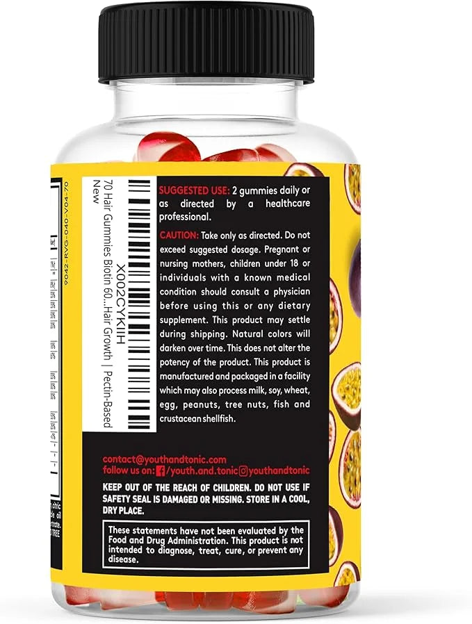 70 Hair Gummies Biotin 6000mcg Collagen 400mcg Vitamin