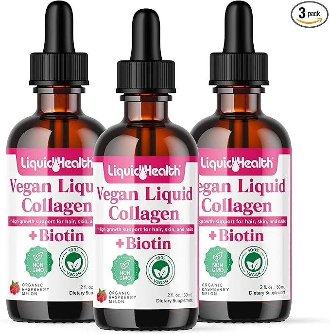LIQUIDHEALTH 100% Vegan Collagen Plus Biotin 100,000mcg Liquid Drops - Plant-Based Liquid Collagen for Women, Men - Hair &...