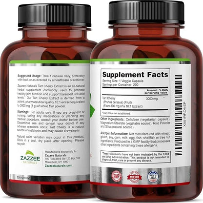 Zazzee Tart Cherry 10:1 Extract, 3000 200 Vegan 6+ Month 10X Extract, 100% Vegetarian,