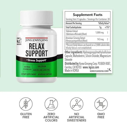 JungKwanJang Relax with Valerian Root (1,000mg) (143mg) for 60 Herbal