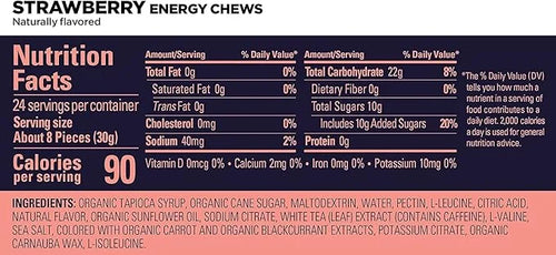 GU Energy Chews, Strawberry Energy Gummies with Electrolytes, Vegan, Gluten-Free, Kosher, 20 mg of Caffeine, and Dairy-Fre...