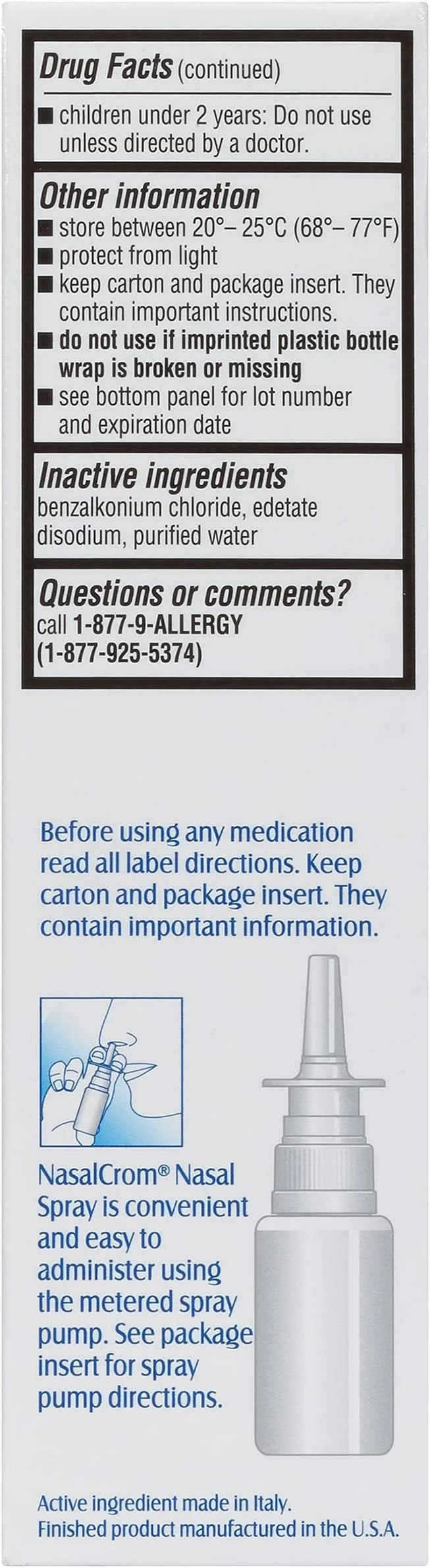 NasalCrom Nasal Spray Allergy Symptom Controller | 200 Sprays | .88 FL OZ (2 Pack) - Product Image