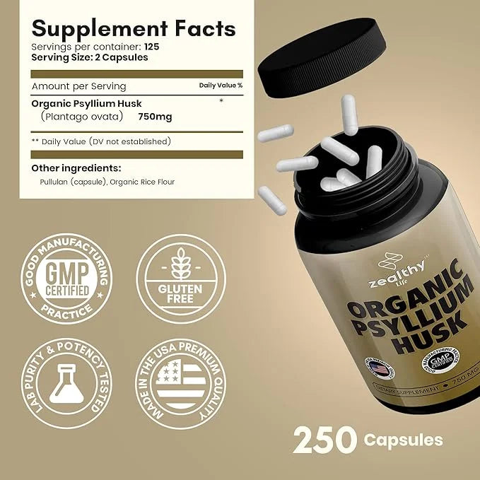 Psyllium Husk Capsules, All-Natural Fiber Supplement,