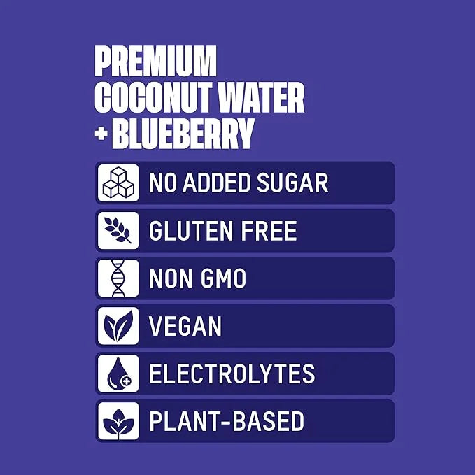 Once Upon a Coconut Blueberry Coconut Water - Pure No Sugar Added - Low-Calorie, All-Natural Drink with Electrolytes - Non...