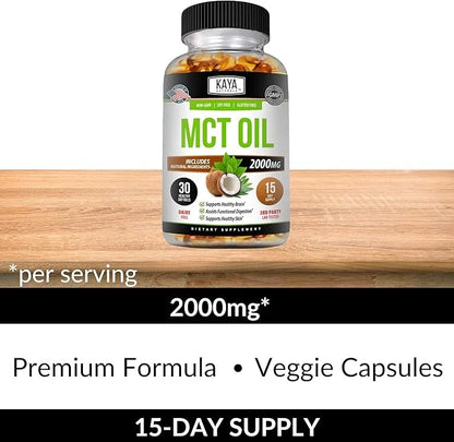 Kaya Naturals MCT Oil 2000mg - Non-GMO, Soy-Free, Gluten-Free - Brain, Digestive & Skin Health - 30 Softgels - Product Image