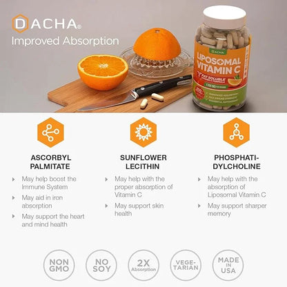 DACHA Natural Liposomal Vitamin C 1700mg, 200 200 Capsules,