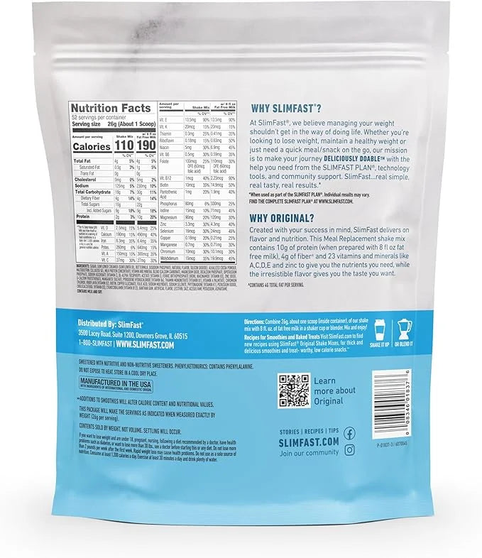 SlimFast Meal Replacement Powder, Original Rich Chocolate Royale, Weight Loss Shake Mix, 10g of Protein, 52 Servings (Pack...