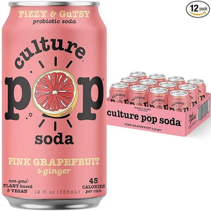 Culture Pop Soda, Pink Grapefruit & Ginger, Probiotic Low Sugar Soda, Sparkling Juice Alternative, Non-GMO, Kosher, Gluten...