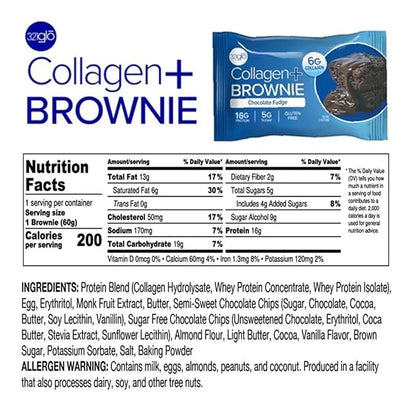 321glo Collagen Protein Brownie | Gluten Free, Low Sugar | Keto Snack for Women, Men, & Kids | 16g Protein, 6g Collagen | ...