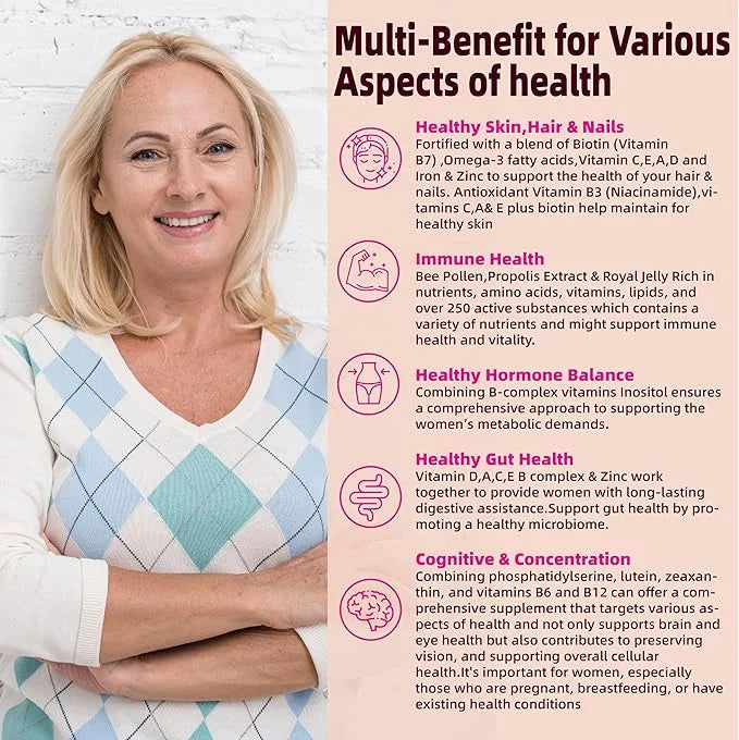 Multivitamin for Women Gummies for 40+ Omega-3,Niacinamide,B-Complex,Lutein,Iron,Choline, Phosphatidylserine,Vitamin D3 fo...