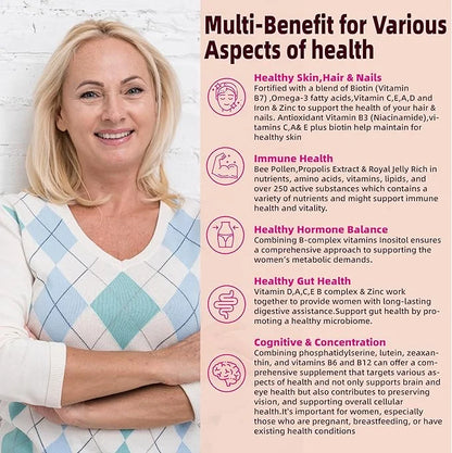 Multivitamin for Women Gummies for 40+ Omega-3,Niacinamide,B-Complex,Lutein,Iron,Choline, Phosphatidylserine,Vitamin D3 fo...