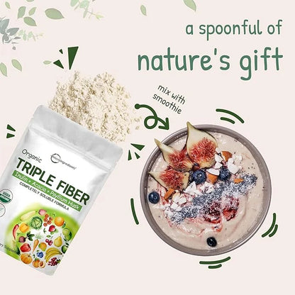 Organic Soluble Prebiotics Fiber Supplement (Inulin, 2 Pounds, 3 in 1 Fiber