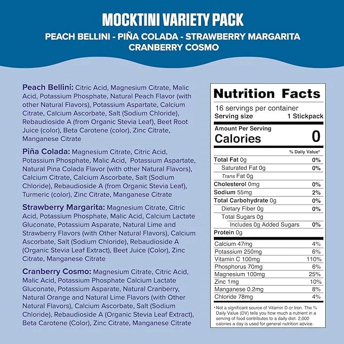 Ultima Replenisher Daily Electrolyte Powder Drink Mix – Mocktini Variety, 16 Stickpacks – Hydration Packets with 6 Key Ele...
