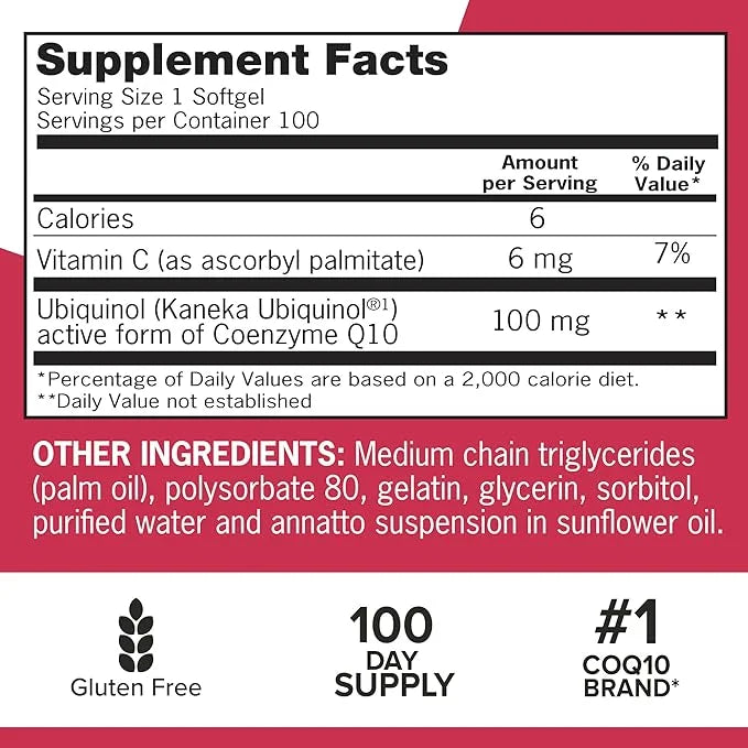 Qunol Mega Ubiquinol 100mg CoQ10, Superior Q10, Antioxidant 100 Count