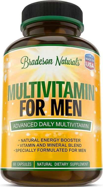 Men's Multivitamin Supplement for Energy, Focus B12, Zinc, 60 Capsules