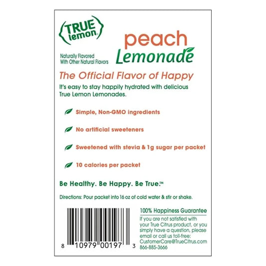 True Lemon Peach Lemonade Water Enhancer Drink Mix (10 Packets), Low Calorie Drink Mix Packets for Water, Powdered Drink M...
