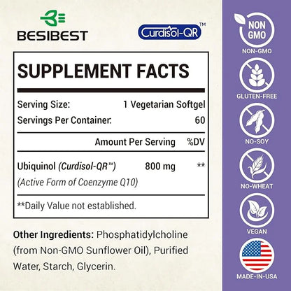 Liposomal Ubiquinol CoQ10 800 MG Softgel, CoQ10 Ubiquinol Q10 800mg, 800mg, Powerful 60 Vegan
