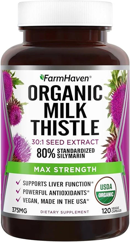 FarmHaven Silymarin Milk Thistle Capsules 11250mg Strength 30X Concentrated 80% Standardized 120 Veggie
