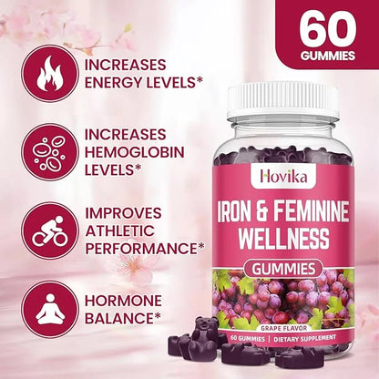 Iron & Hormone Balance for Women Gummies, 40mg Iron Supplement Anemia with multivitamin for Women, Zinc, Selenium, Iodine ...