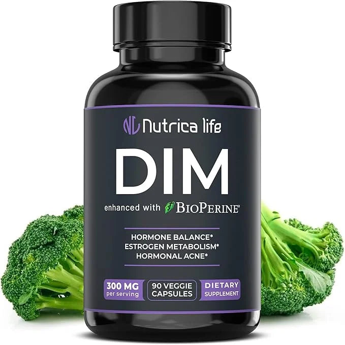 DIM Supplement 300mg - Diindolylmethane with Broccoli & BioPerine - Hormone Balance Support for Women & Men, Estrogen Meta...