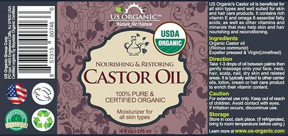 US Organic Castor Oil, USDA Certified Organic,Expeller Pressed, Hexane Free, 100% Pure & Natural moisturizing and emollien...