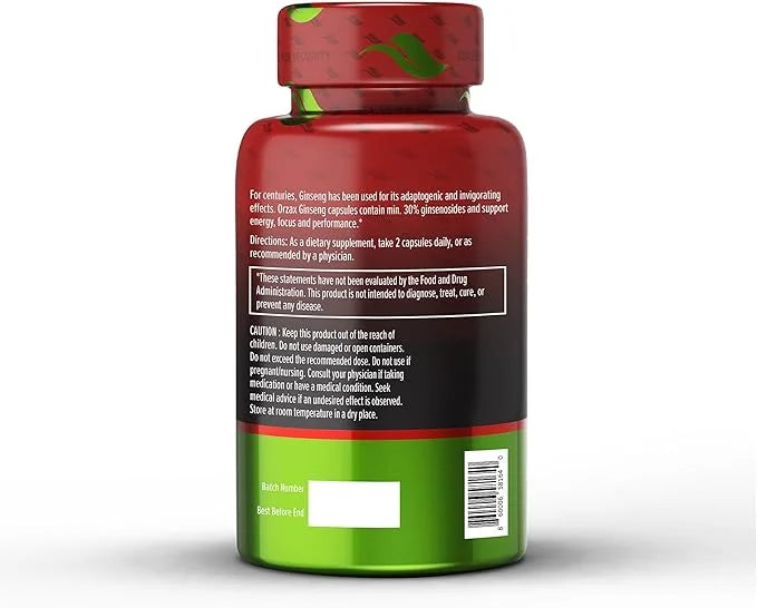 ORZAX Korean Panax Ginseng Capsules 30% Ginsenosides (120 Veg