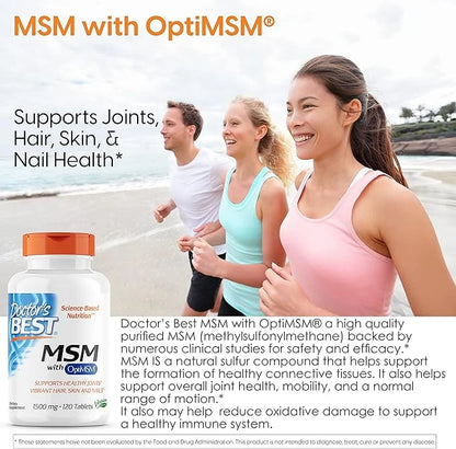Doctor's Best MSM with OptiMSM, Non-GMO, 1500 mg, 120 Tablets (DRB-00097)