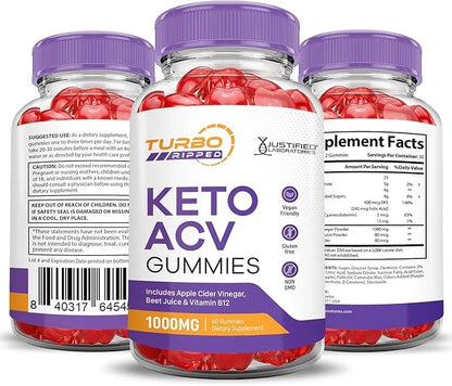 Turbo Ripped Keto ACV Gummies Advanced 1000MG Turbo B12 Vegan 60 Gummys