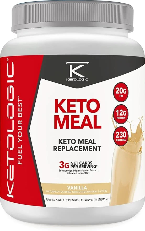 Ketologic Keto Meal Replacement Shake Powder for Optimal Results + MCT Oil + Grass-Fed Whey - Perfectly Formulated Macros ...