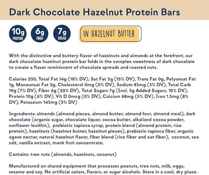 Zing Dark Chocolate Hazelnut Vegan Protein Bars, Gluten Free with High Protein, High Fiber, Dairy Free Nutrition Bars, Pla...