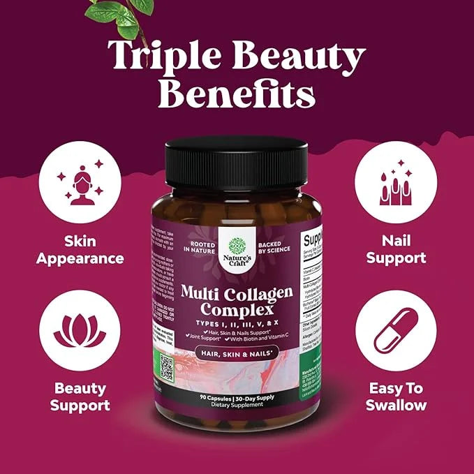 Advanced Multi Collagen Complex - Ageless Multi Collagen Peptides Supplements with Type 1 2 3 5 & X & Biotin for Hair, Ski...