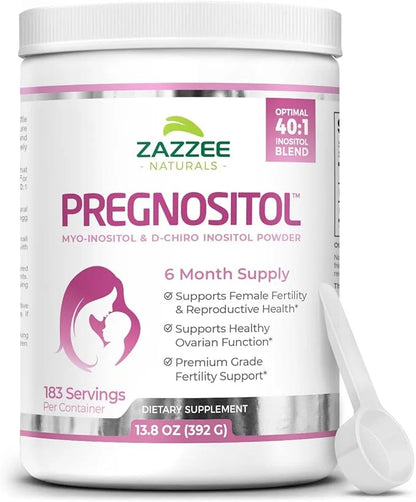 Zazzee PREGNOSITOL Powder, 6 Month Supply, Myo-Inositol and D-Chiro-Inositol 40:1 Fertility Blend, Free Scoop for Exact Do...