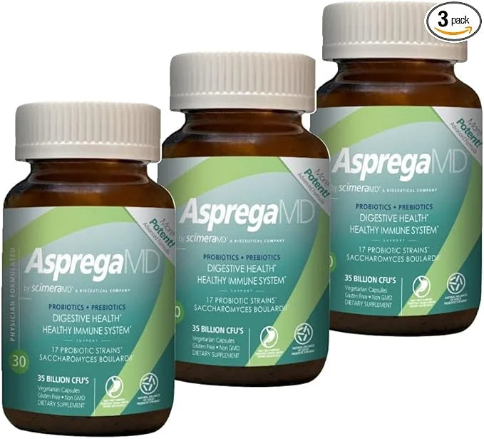 Asprega 30CT - Probiotic + Prebiotic Supplement | 17 Strains, 35 Billion CFUs | Delayed Release | Saccharomyces Boulardii ...