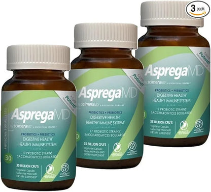 Asprega 30CT - Probiotic + Prebiotic Supplement | 17 Strains, 35 Billion CFUs | Delayed Release | Saccharomyces Boulardii ...