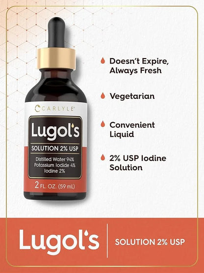 Carlyle Lugols Iodine 2 Percent 2 fl oz | Potassium Iodide and Iodine Solution 2% Liquid Drops - Product Image