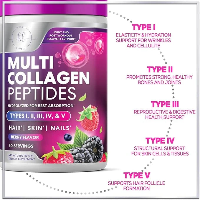 Multi Collagen Peptides Powder, Hydrolyzed Collagen 30 Servings