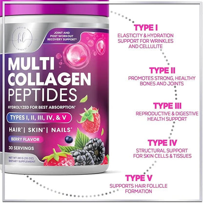 Multi Collagen Peptides Powder, Hydrolyzed Collagen 30 Servings