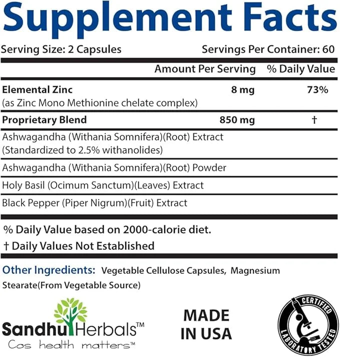 Sandhu Herbals Ashwagandha Supplement|120 Organic 4 1 Capsules, 2 months supply|8000mg with
