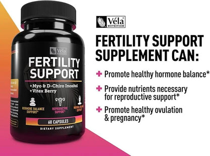 Vela Fertility Support Supplement | + Myo & D-Chiro Inositol + Vitex Berry | Reproductive Support, Hormonal & Ovarian Supp...