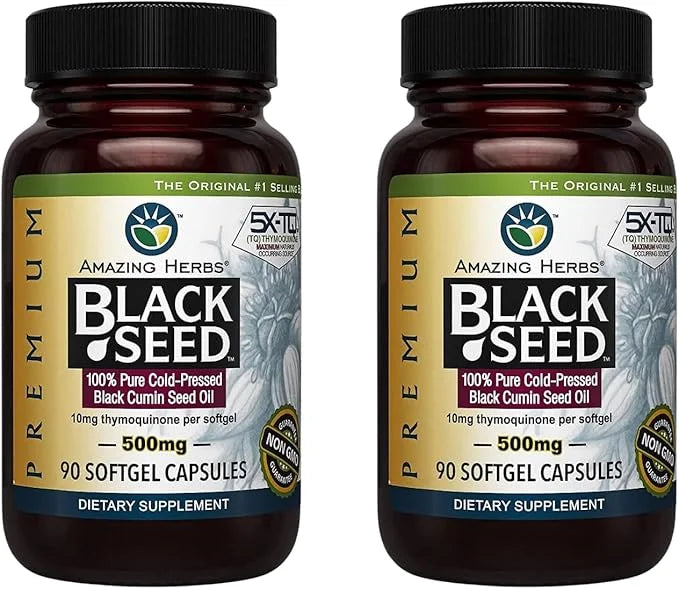 Amazing Herbs Premium Black Seed Oil Capsules - Gluten Free, Non GMO, Cold Pressed Nigella Sativa Aids in Digestive Health...