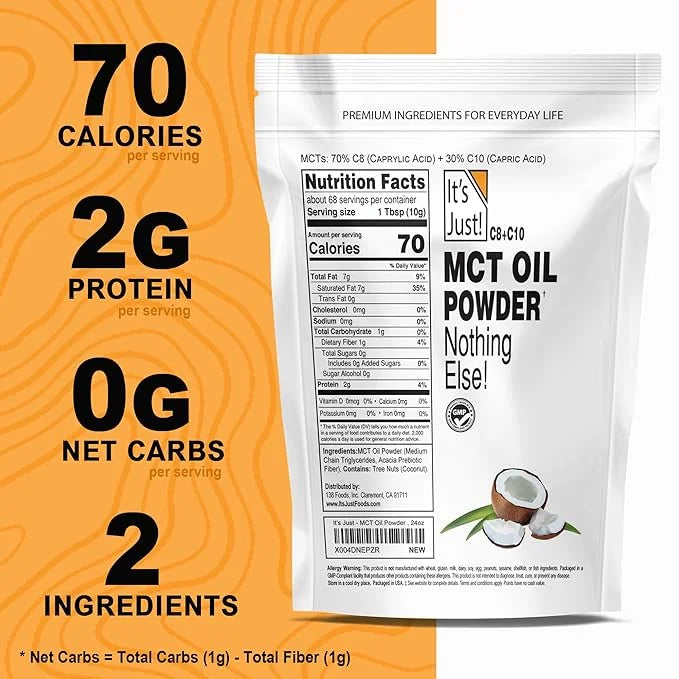 It's Just - MCT Oil Powder w/Prebiotic Fiber (1.5lbs) 70% C8 + 30% C10, Fast Fuel for Body & Brain Health, Keto Coffee Cre...