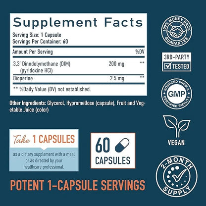 DIM Supplement 200 mg for Hormone Balance | Delayed-Release Microbeadlets | Estrogen Balance for Women & Men, Hormonal Acn...