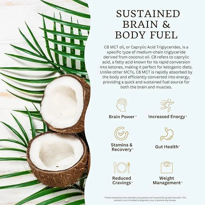 VTC VitaTradingCo. 100% Pure C8 MCT Oil | 3X Distilled Caprylic Acid | Healthy Fat for Clean Energy | Sustainably Sourced ...