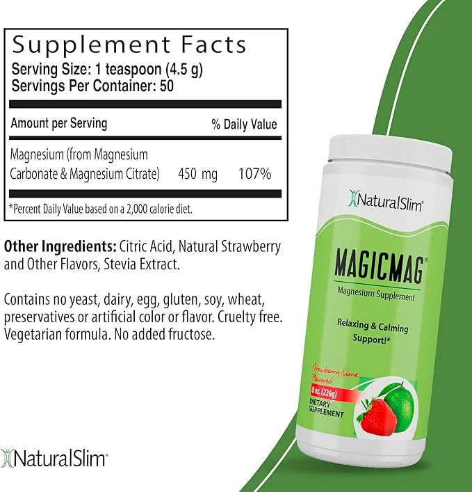 NaturalSlim Magicmag Pure Magnesium Citrate Powder – Stress, Constipation, Muscle, and Heart Support | Natural Strawberry ...
